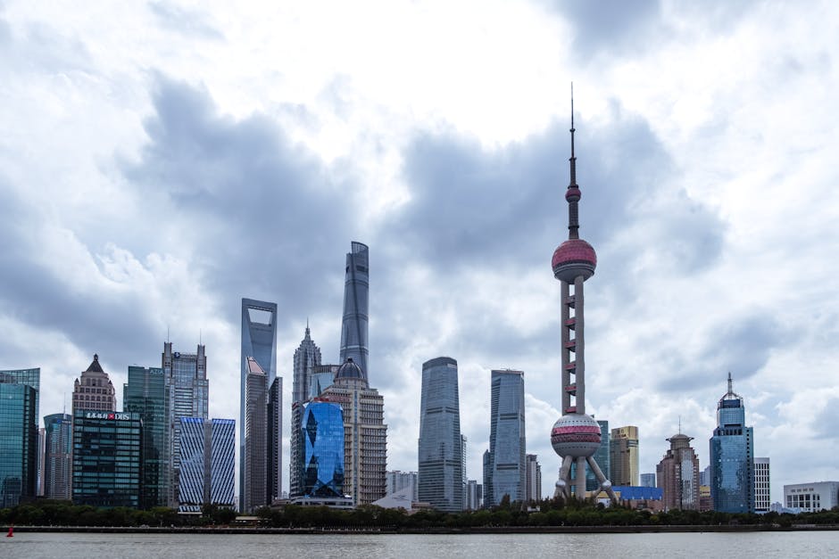 Looking out at the Shanghai skyline from a high-rise in Pudong.