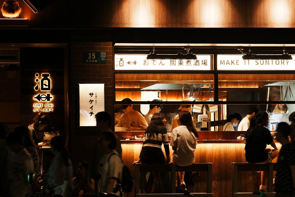 Shanghai streets coming alive at night with food stalls and neon lights