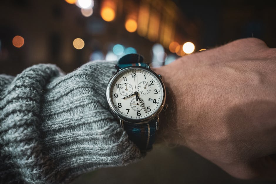 A wristwatch in the foreground with the blurred Shanghai skyline at night, symbolizing the time difference.