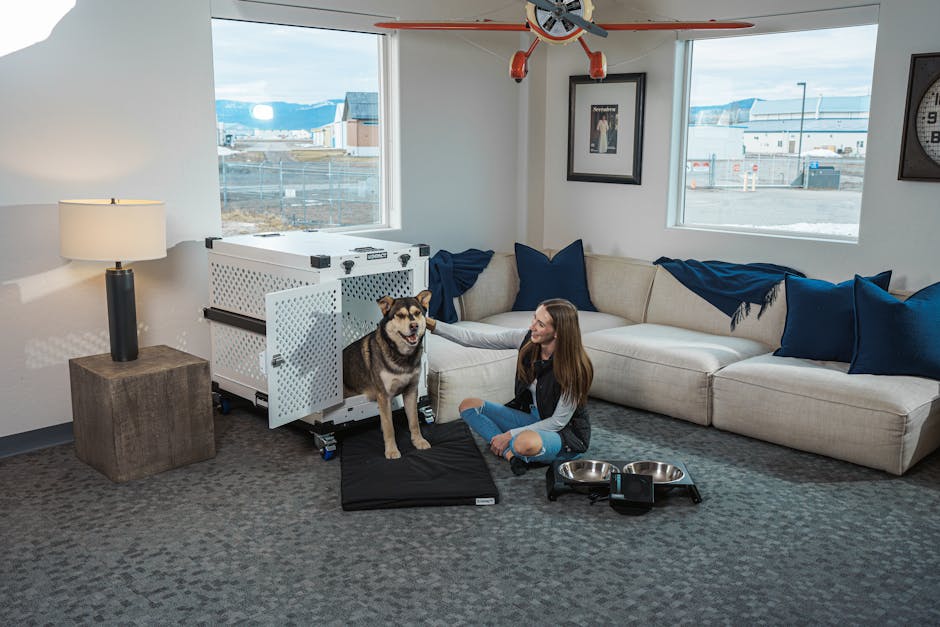 一只狗在飞机旅行箱里向外张望