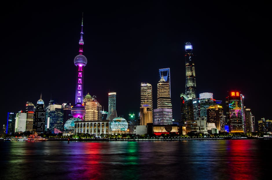 The view across the Huangpu river focusing on the Shanghai Tower