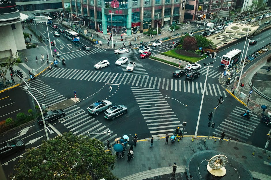 Shanghai elevated road traffic during evening rush hour showing mix of cars